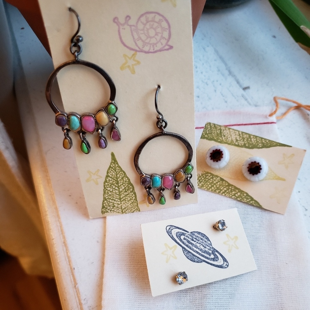 Earrings 3 pairs! Sterling silver, Glass, sparkly!